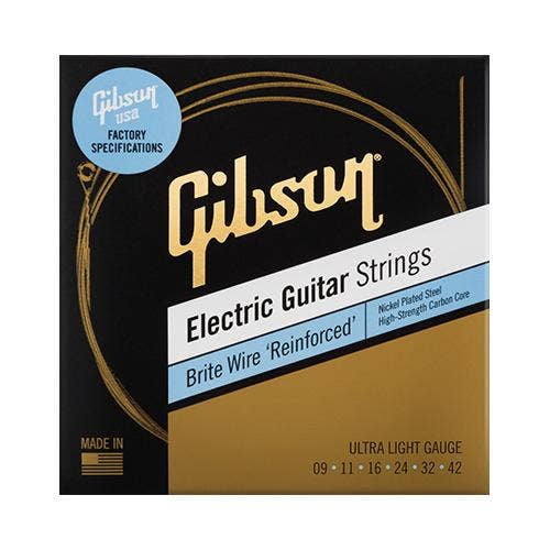 Gibson Brite Wire 'Reinforced' Electric Guitar Strings, Ultra Light, 9-42