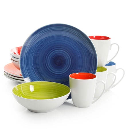 Gibson Crenshaw 12 Piece Round Ceramic Dinnerware Set in Assorted Colors Service for 4