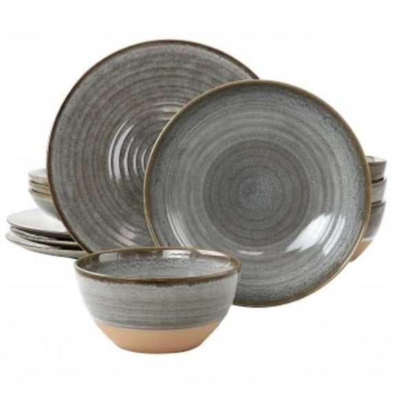 Gibson Elite 135272.12 Dreamweaver Round Earthenware Dinnerware Set, Grey - 12 Piece