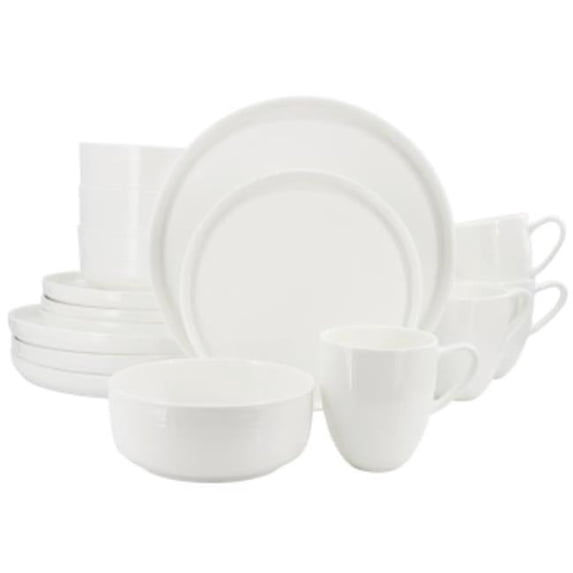 Gibson Elite 141823.16 Annual Rings Bone China Dinnerware Set in White - 16 Piece