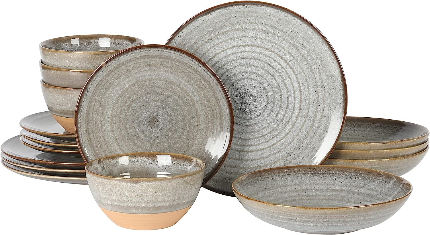Gibson Elite Dreamweaver 16-Piece Terracotta Reactive Glaze Dinnerware Set - Grey