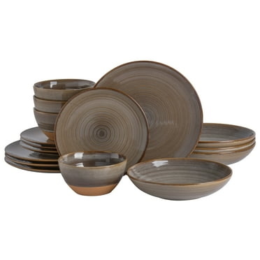 Gibson Elite 16 Piece Terra Double Bowl Terracotta Reactive Dinnerware Set - Earthy Brown