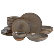 Gibson Elite 16 Piece Terra Double Bowl Terracotta Reactive Dinnerware Set - Earthy Brown