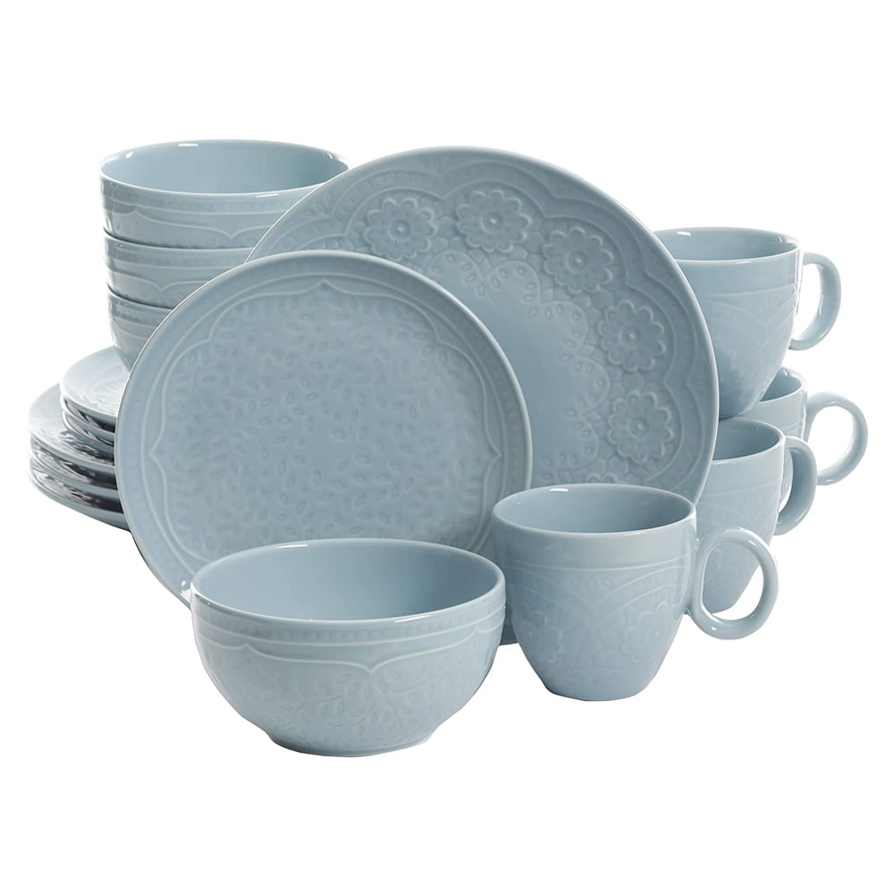 Aqua Floral Porcelain 16-Piece Dinnerware Set for 4