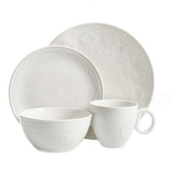 Gibson Elite Alemany 16 Piece Embossed Dinnerware Set - White
