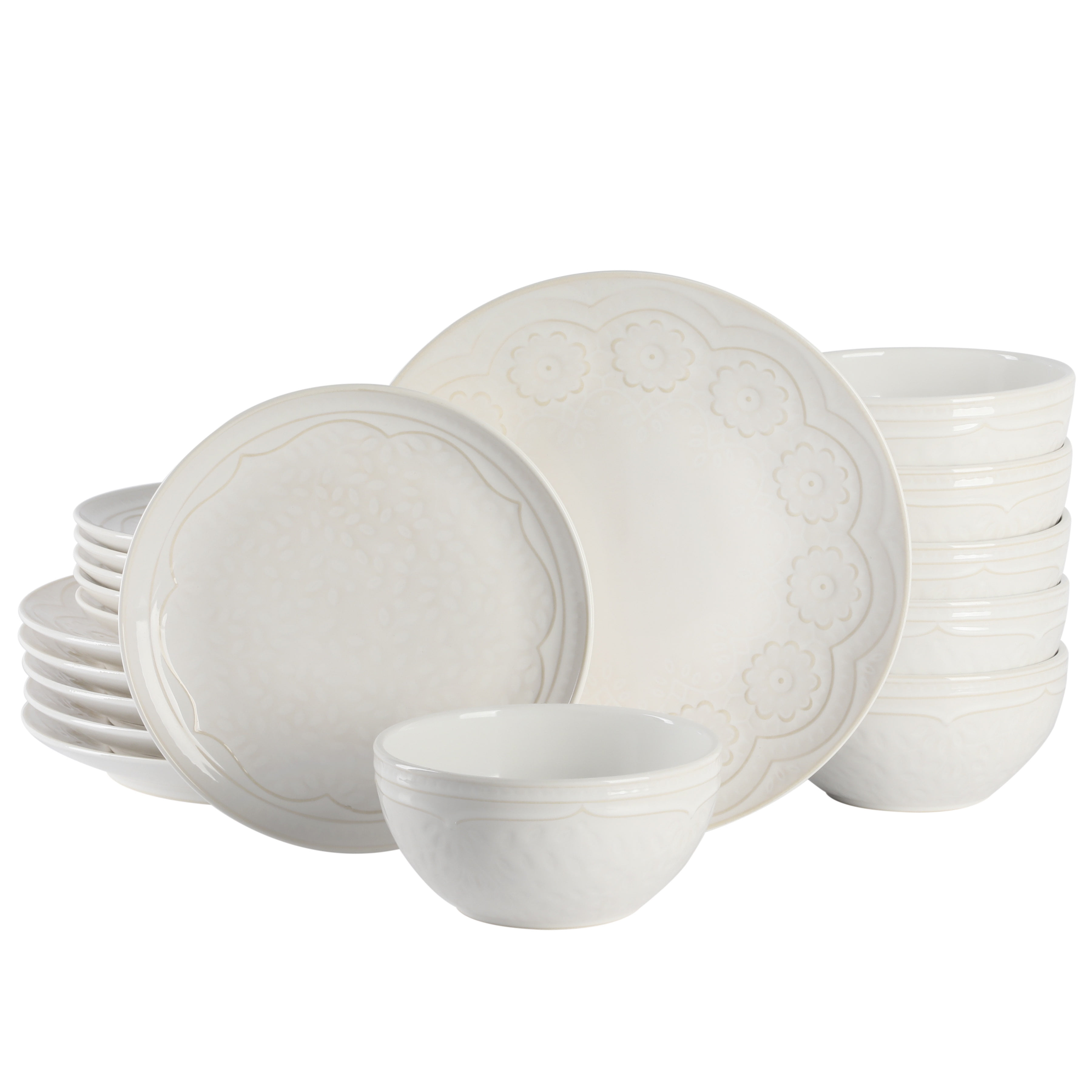 Linen Floral Porcelain Dinnerware Set, Service for 6