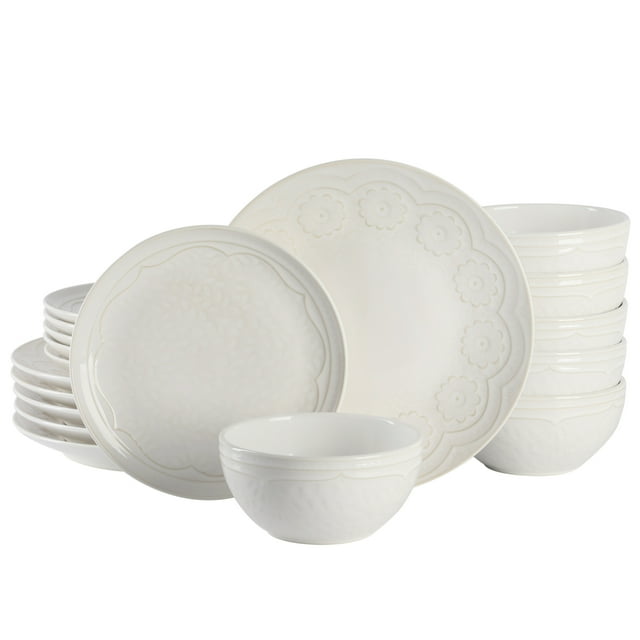 Gibson Elite Alemany 18 Piece Embossed Dinnerware Set White