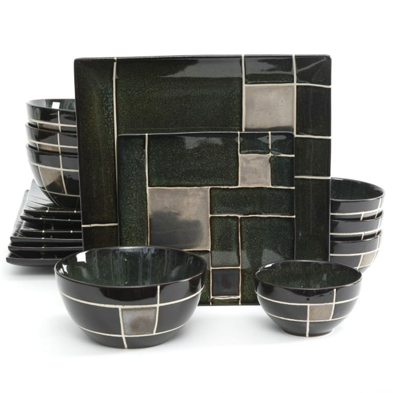 Gibson Elite Azeal 16 Piece Double Bowl Dinnerware Set, Green
