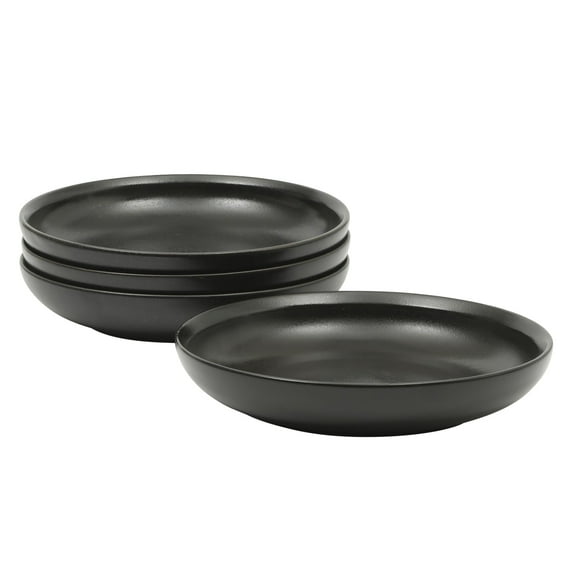 Gibson Elite Beckett 4-Piece Black Dinner Bowl Set – Reactive Glaze Stoneware – Shallow Pasta Bowls – Round Wide-Rim Design – Microwave & Dishwasher Safe