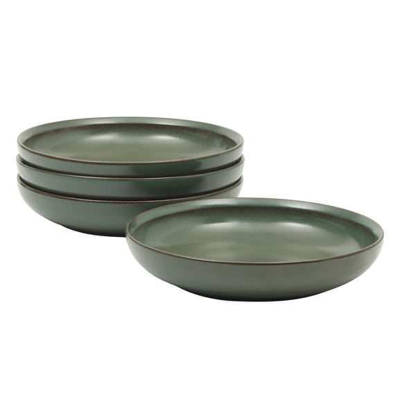 Gibson Elite Beckett 4-Piece Green Dinner Bowl Set – Reactive Glaze Stoneware – Shallow Pasta Bowls – Wide-Rim Round Shape – Microwave & Dishwasher Safe