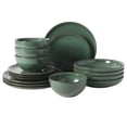 thumbnail image 1 of Gibson Elite Beckett Stoneware Matte Reactive Glaze 16 Piece (Service for 4) Plates and Bowls Dinnerware Set - Green, 1 of 13