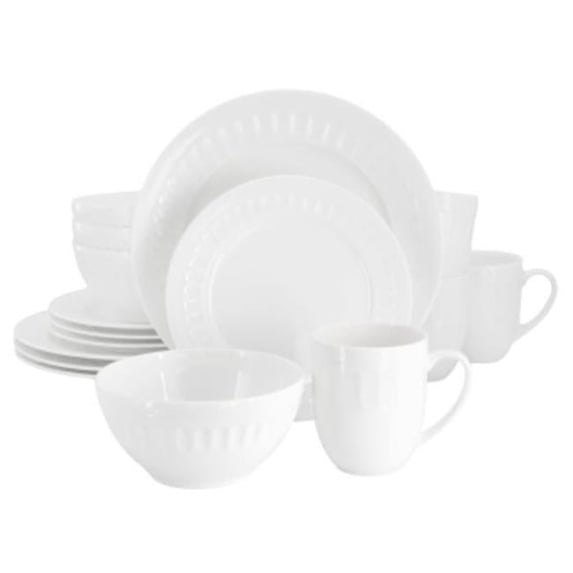 Gibson Elite 81388.16 Cameria Bone China Embossed Dinnerware Set in White - 16 Piece