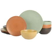 Gibson Elite Capetown Assorted Color Reactive Glaze Round Stoneware Dinnerware, Black, Yellow, Orange, Green