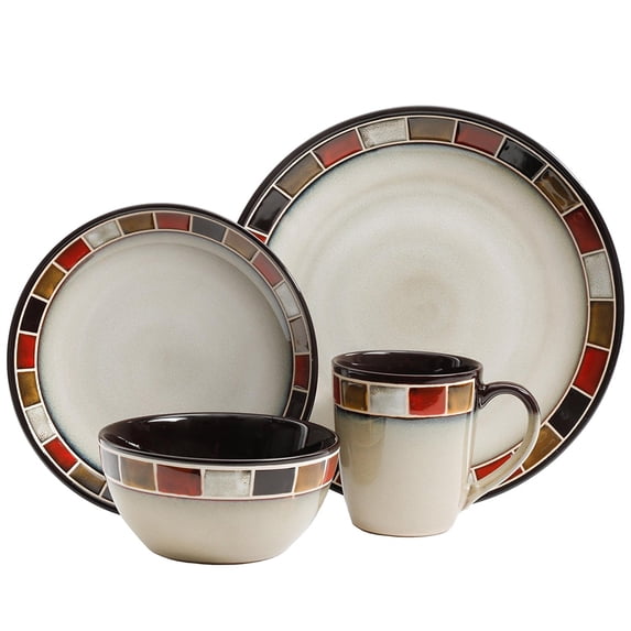 Gibson Elite Casa Roja 16 Piece Reactive Glaze Dinnerware Set, Cream and Red