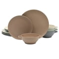 thumbnail image 1 of Gibson Elite Clover Hill 12-Piece Stoneware Dinnerware Set - Embossed Reactive Glaze - Service for 4 - Assorted Colors, 1 of 15