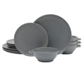 thumbnail image 1 of Gibson Elite Clover Hill 12-Piece Stoneware Dinnerware Set - Embossed Reactive Glaze - Service for 4 - Dark Blue, 1 of 15