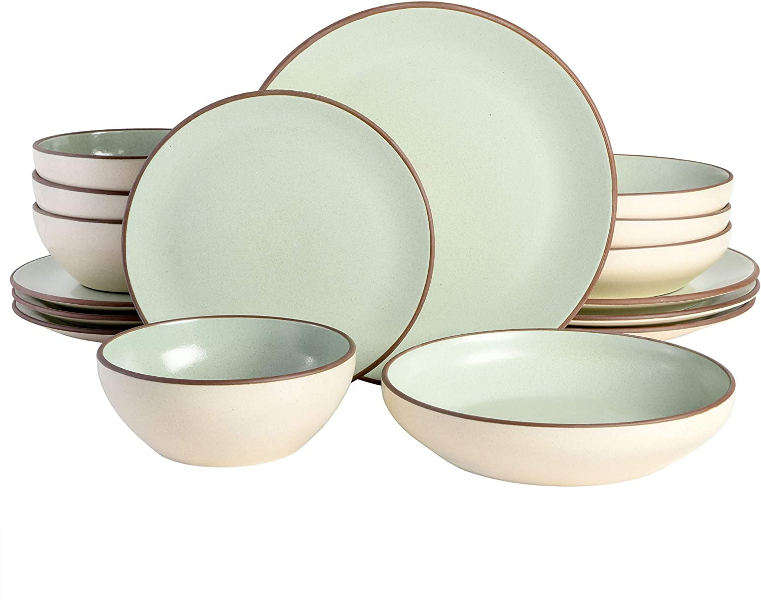 Mint Ceramic Double Bowl Dinnerware Set, Service for 4