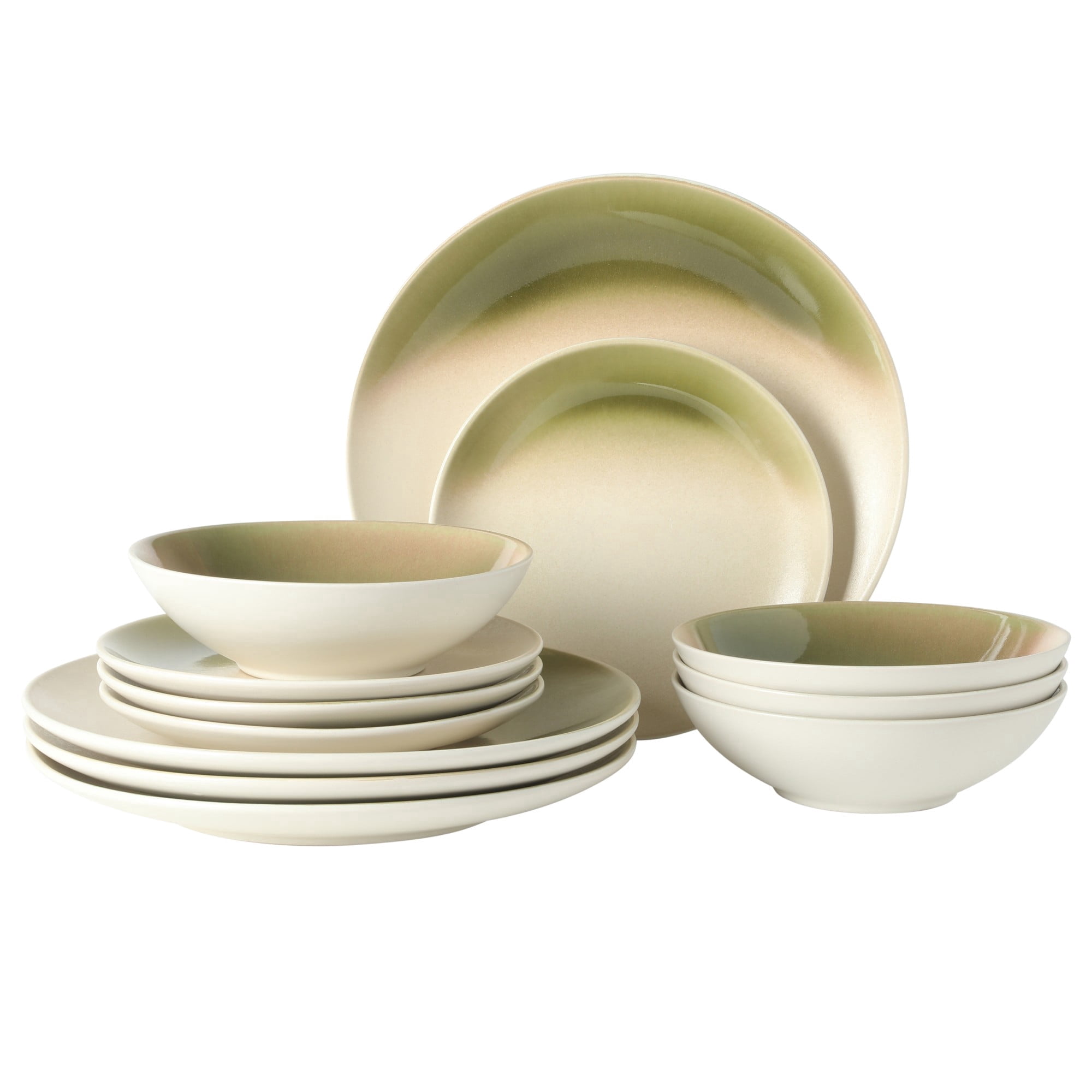Gibson Elite Crescenton 12-Piece Green Stoneware Dinnerware Set