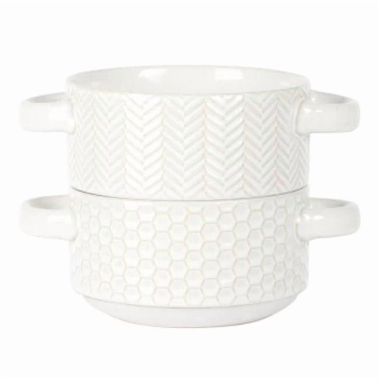 Gibson Elite 148721.02 Earlhart 6 in. Ribbed Sto are Soup Bowl Set with Handles in White - 2 Piece