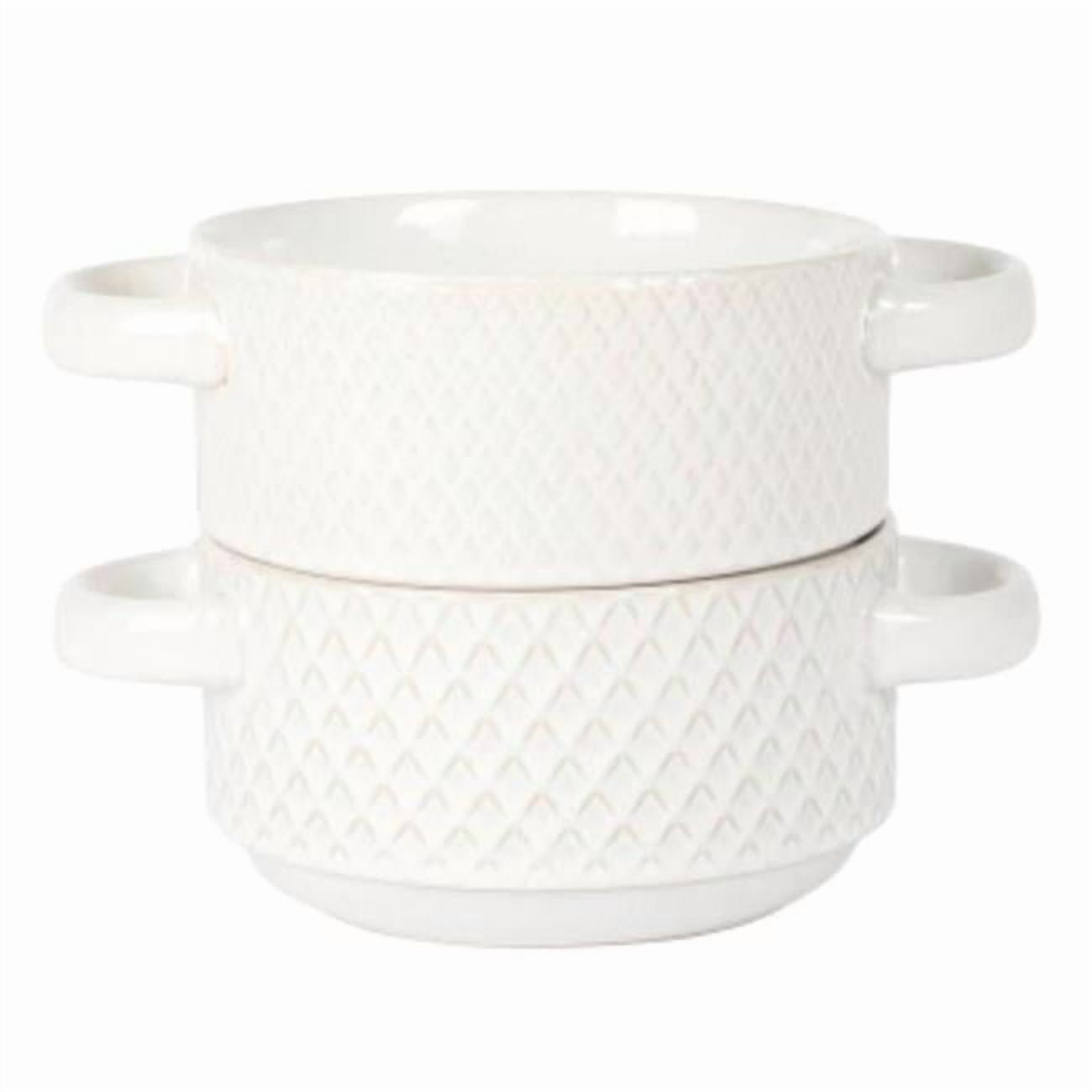 Gibson Elite 148720.02 Earlhart 6 in. Ribbed Sto are Soup Bowl Set with Handles in White - 2 Piece