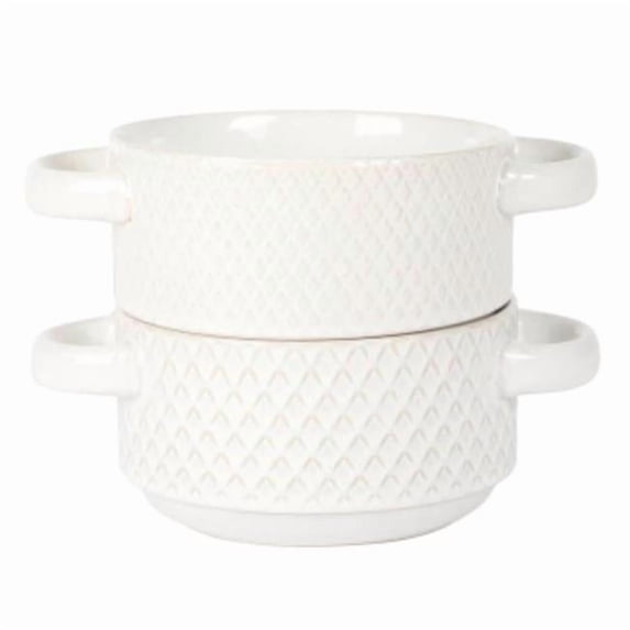 Gibson Elite 148720.02 Earlhart 6 in. Ribbed Sto are Soup Bowl Set with Handles in White - 2 Piece