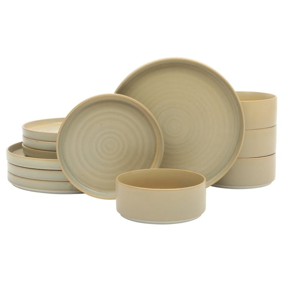Gibson Elite Echo Bay 12 Piece Porcelain Reactive Glaze (Service for 4) Ceramic Plates and Bowls Modern Stackable Dinnerware Set - Green