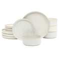thumbnail image 1 of Gibson Elite Echo Bay 12 Piece Porcelain Reactive Glaze (Service for 4) Ceramic Plates and Bowls Modern Stackable Dinnerware Set - White, 1 of 15