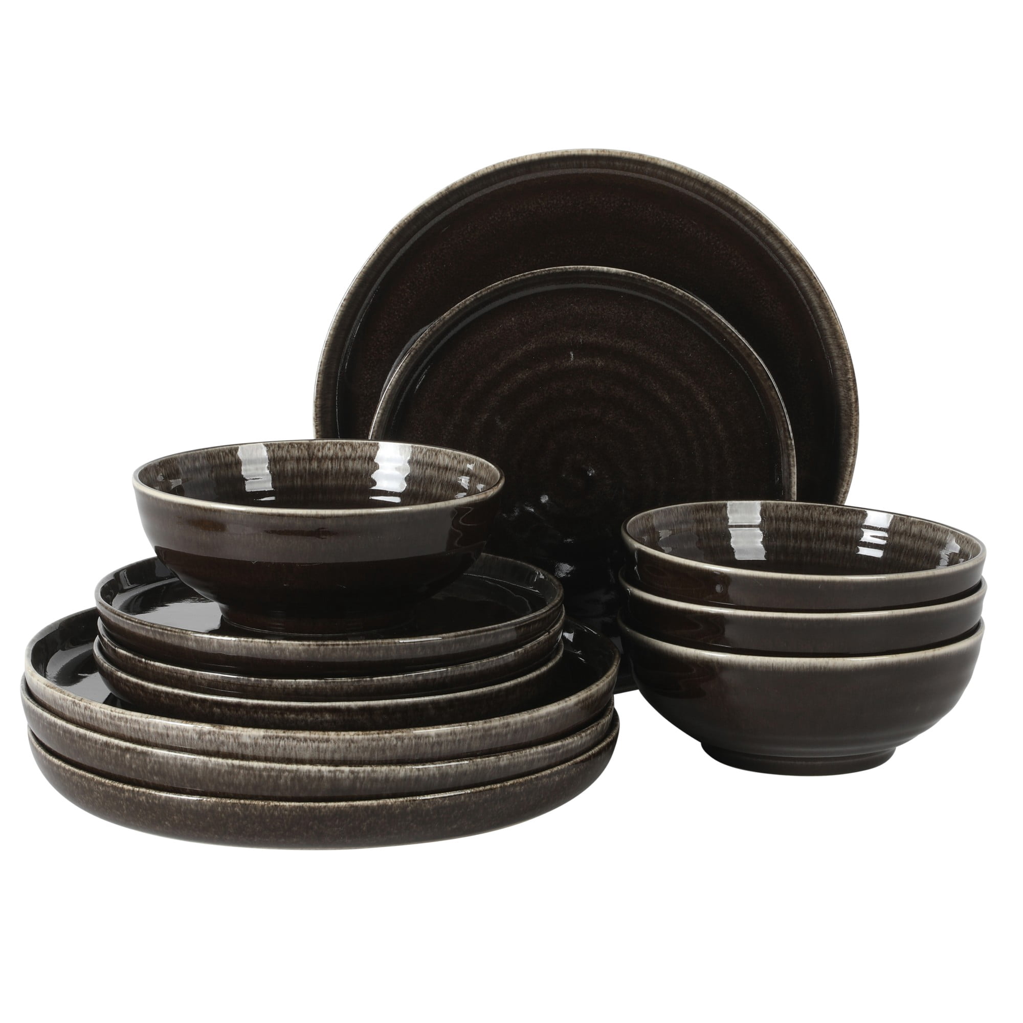 Gibson Elite Eclipse Swirls 12-Piece Brown Stoneware Dinnerware Set