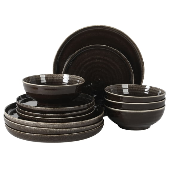 Gibson Elite Eclipse Swirls 12-Piece Brown Stoneware Dinnerware Set