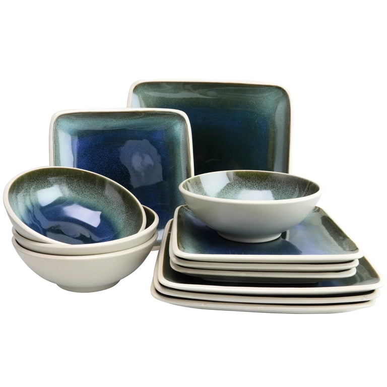 Gibson Elite Everston 12-Piece Dinnerware Set - Stoneware Plates & Bowls In Cream & Brown