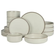 Gibson Elite Gelston Stoneware Matte Reactive Glaze 16 Piece Service for 4 Plates and Bowl Dinnerware Set - Cream