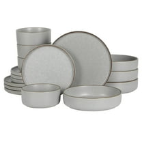 Gibson Elite Gelston Stoneware Matte Reactive Glaze 16 Piece (Service for 4) Plates and Bowl Dinnerware Set - Grey