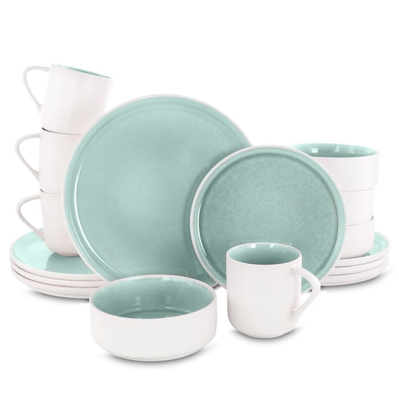 Gibson Elite Global Edge16 Piece Stoneware Dinnerware Set in Light Green
