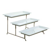 Gibson Elite Gracious Dining 3 Tier Rectangular Serving Platter Cake Stand, Gold