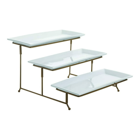 Gibson Elite Gracious Dining 3 Tier Rectangular Serving Platter Cake Stand, Gold