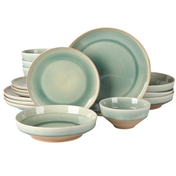 Gibson Elite Hailstone 16 Piece Stoneware Reactive Glaze (Service for 4) Ceramic Plates and Bowls Dinnerware Set - Tropical Green