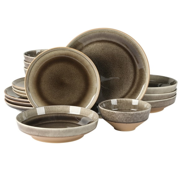 Gibson Elite Hailstone 16 Piece Stonewe Reactive Glaze (Service for 4) Ceramic Plates and Bowls Dinnerware Set - Black