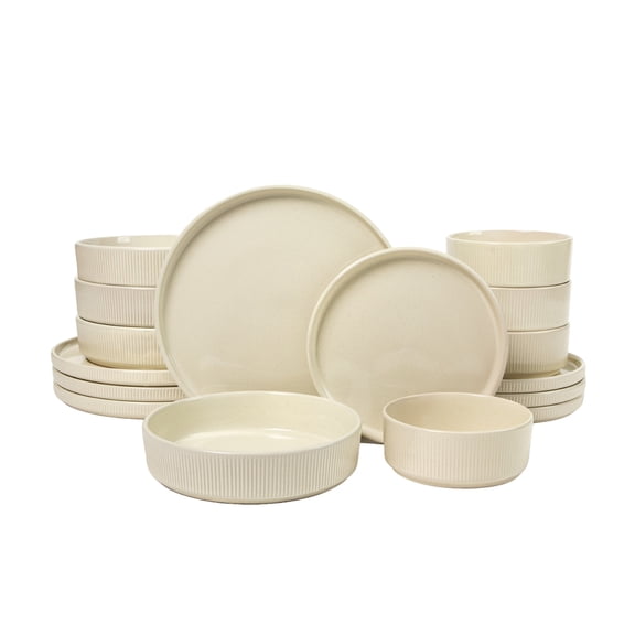 Gibson Elite Highspire 16 Piece Embossed Stoneware Dinnerware Set for 4, Plates and Bowls