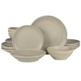 thumbnail image 1 of Gibson Elite Island Cove 16 Piece (Service for 4) Plates and Bowls Stoneware Dinnerware Set -Light Grey, 1 of 11