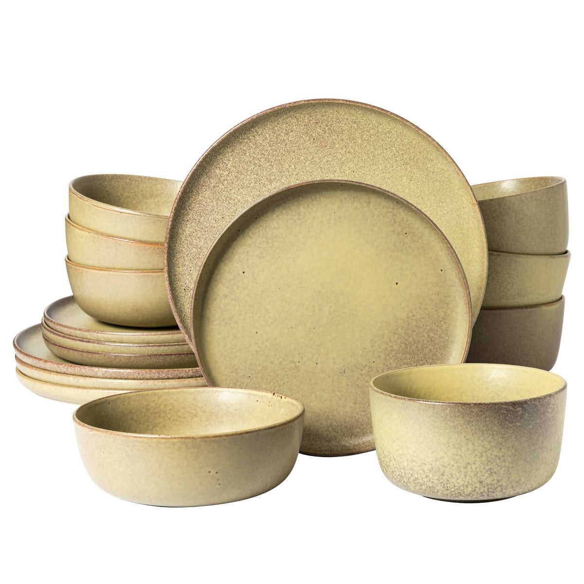 Toast Cream Ceramic 16-Piece Double Bowl Dinnerware Set