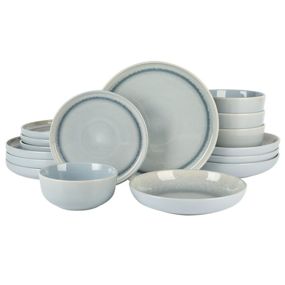 Gibson Elite Juno Moon 16 Piece Double Bowl Reactive Dinnerware Set - Blue