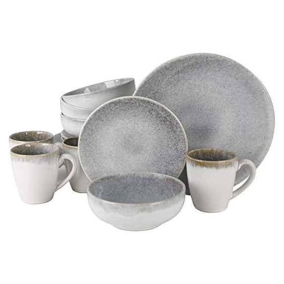 Gibson Elite Kashmir Round Reactive Glaze Stoneware Dinnerware Set, Service for 4 (16pcs), White, Dishwasher Safe