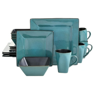Gibson Elite Kiesling 16 Pc Plates, Bowls, & Mugs Dinnerware Set, Turquoise