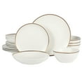 thumbnail image 1 of Gibson Elite Kings Road Double Plates and Bowl Organic Round Porcelain Dinnerware Set - Matte White w/ Gold Rim, 1 of 6