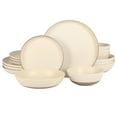 thumbnail image 1 of Gibson Elite Laguna Bliss 16 Piece Stoneware Reactive Glaze (Service for 4) Ceramic Plates and Bowls Dinnerware Set - Matte Cream White W/ Terracotta Bottom, 1 of 16