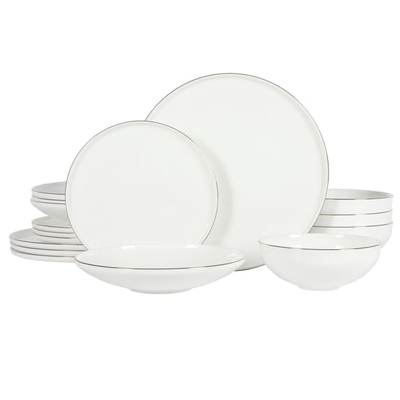 Gibson Elite Lana 16 Piece Bone China Double Plates and Bowls Dinnerware Set W/ Gold Rim