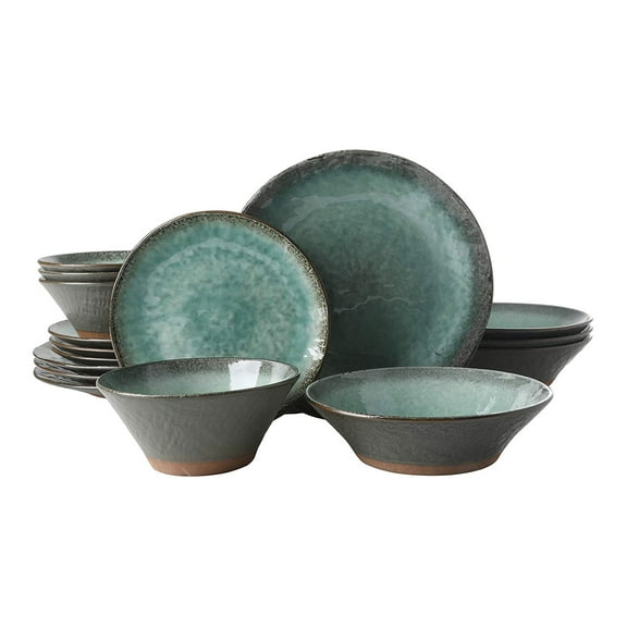 Gibson Elite Lantern 16 Piece Double Bowl Dinnerware Set, Green