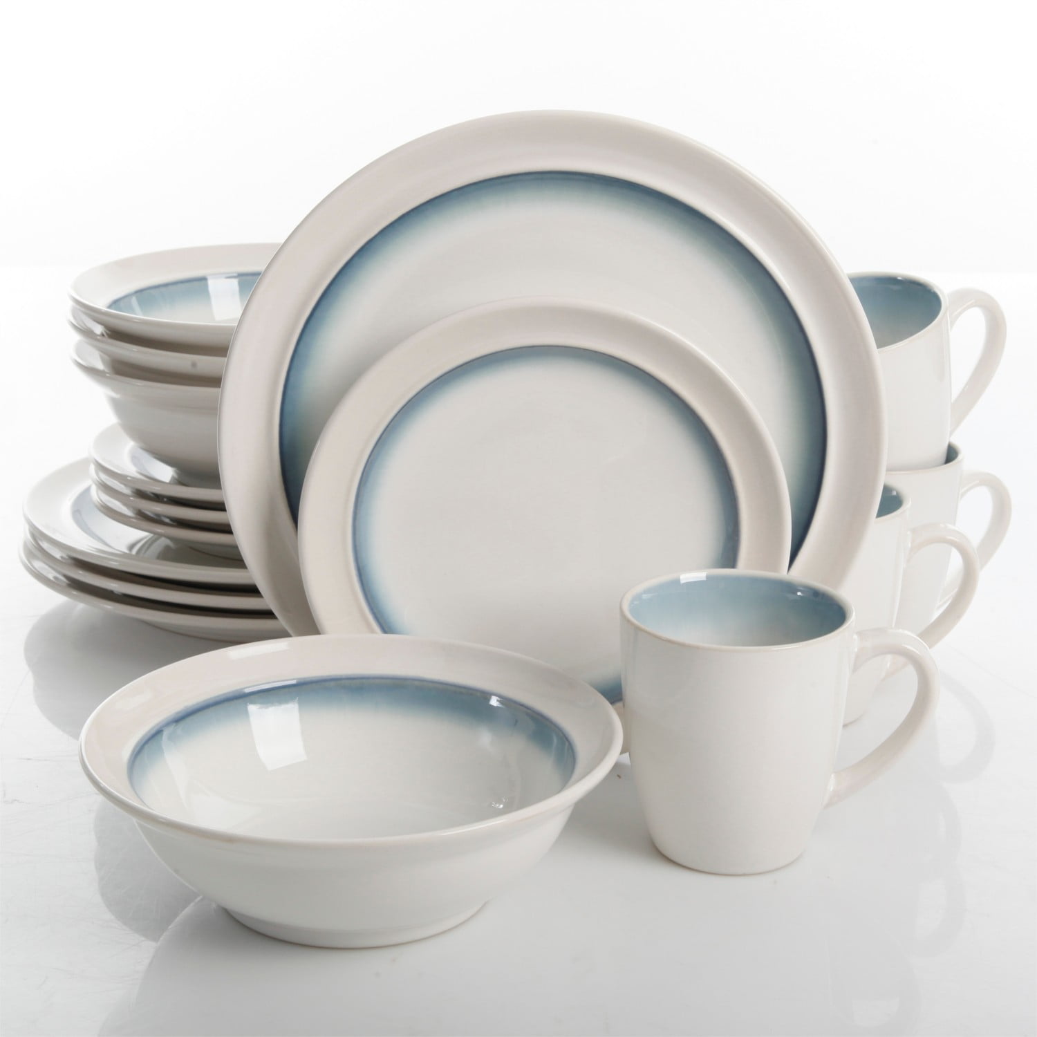 Teal and White Ceramic 16-Piece Dinnerware Set, Service for 4