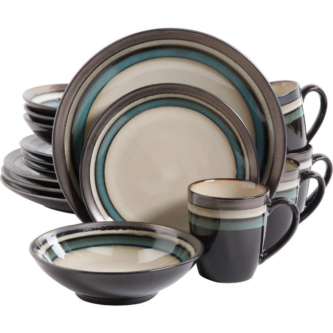 Gibson Elite Lewisville Teal Stoneware 16-Piece Dinnerware Set ...