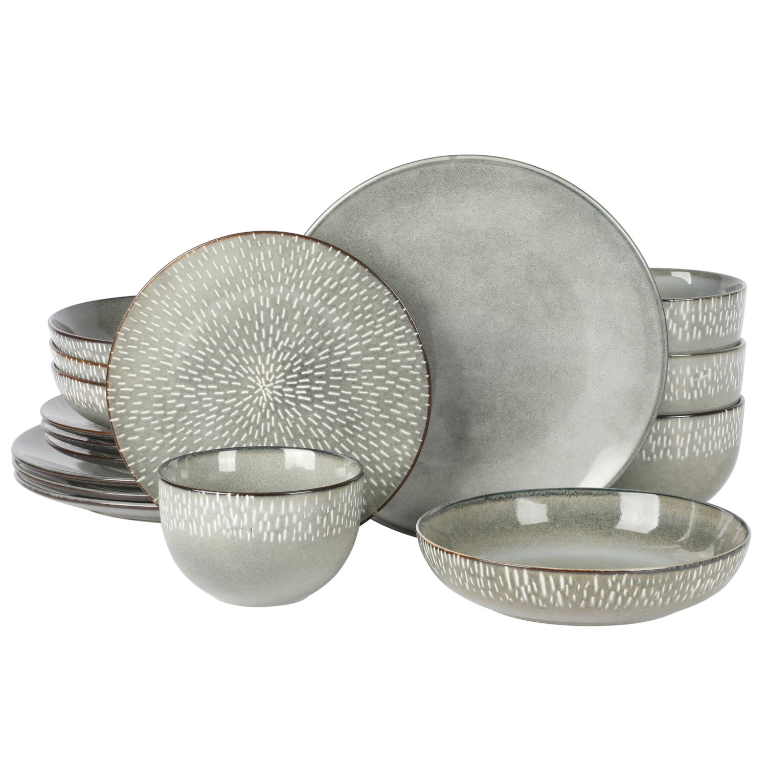 Green Ceramic 16-Piece Round Dinnerware Set, Service for 4